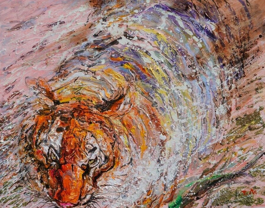 絵画 油絵 竹内敏彦 肉筆油絵 動物画 縁起物 虎図 F20 竹内敏彦 絵画 油絵